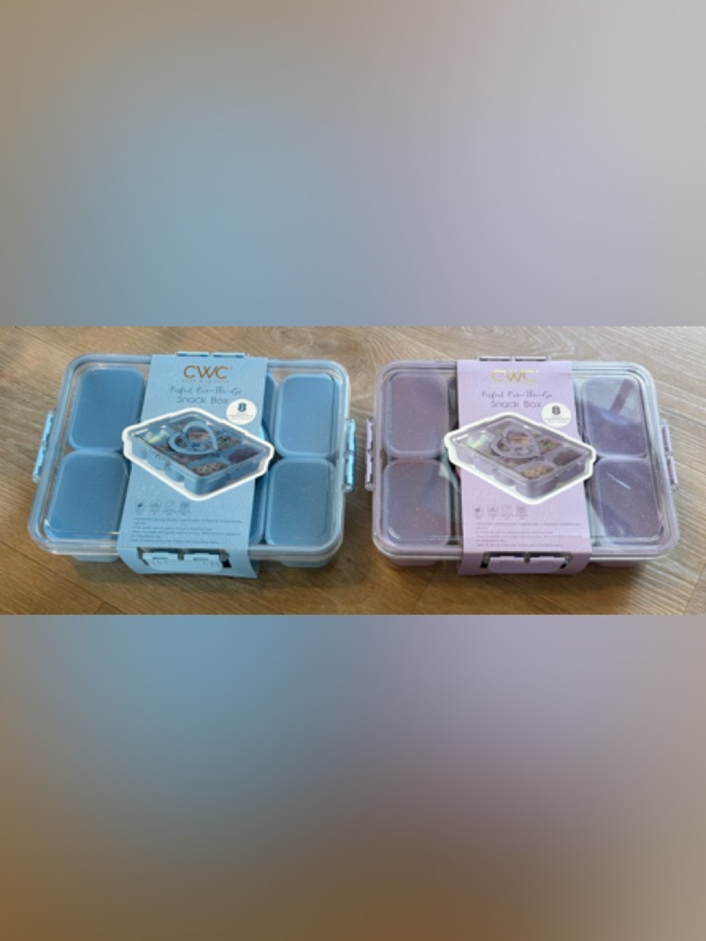 2- CWC COOK WITH COLOR BLUE & PURPLE Snack Box Set - 8 Compartments Storage NEW